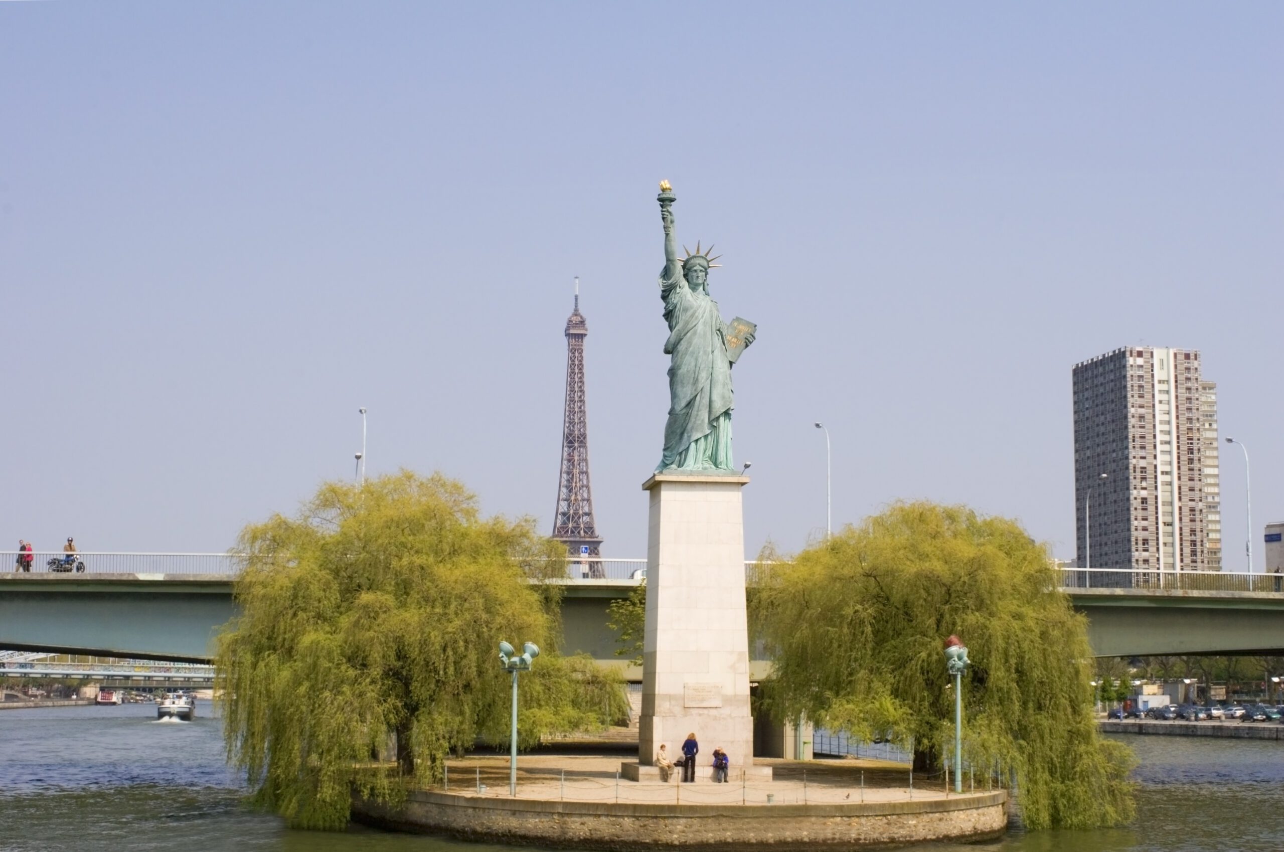 The Statue of Liberty replica on the Île aux Cygnes on the River Seine in Paris France
